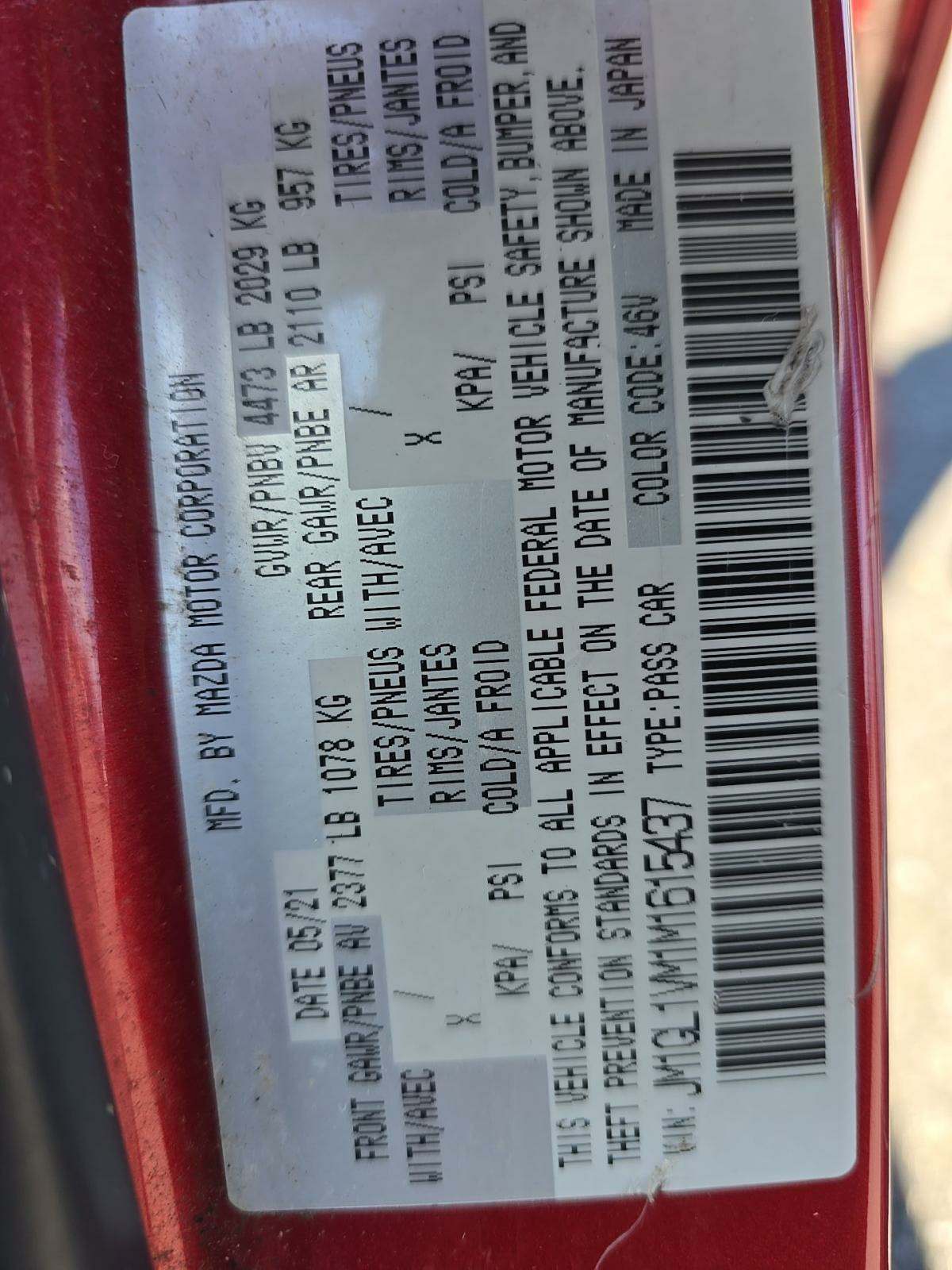 2021 MAZDA MAZDA6 Touring FWD