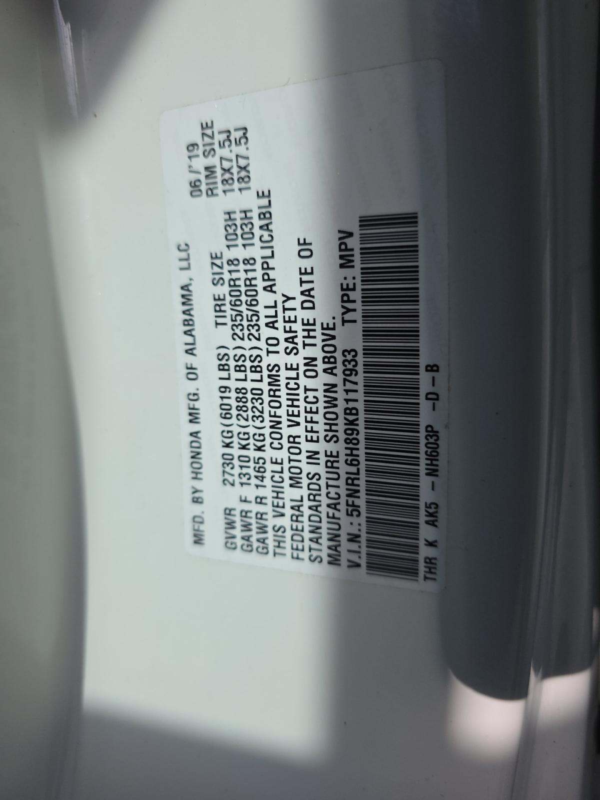 2019 Honda Odyssey Touring FWD