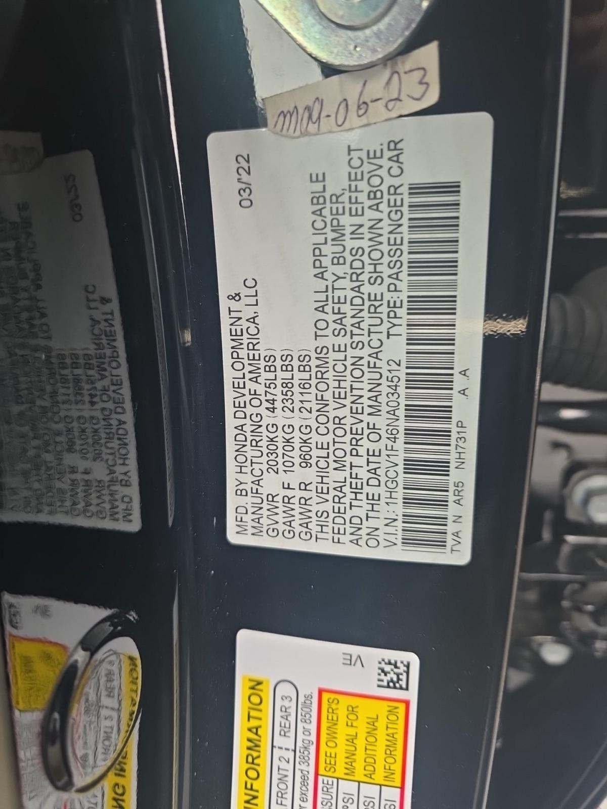2022 Honda Accord Sport SE FWD