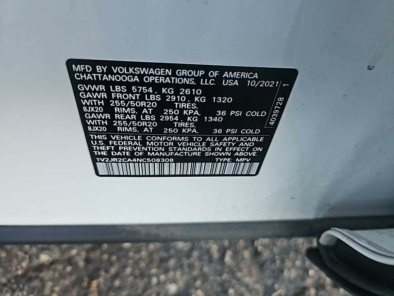 2022 Volkswagen Atlas 3.6L SE FWD