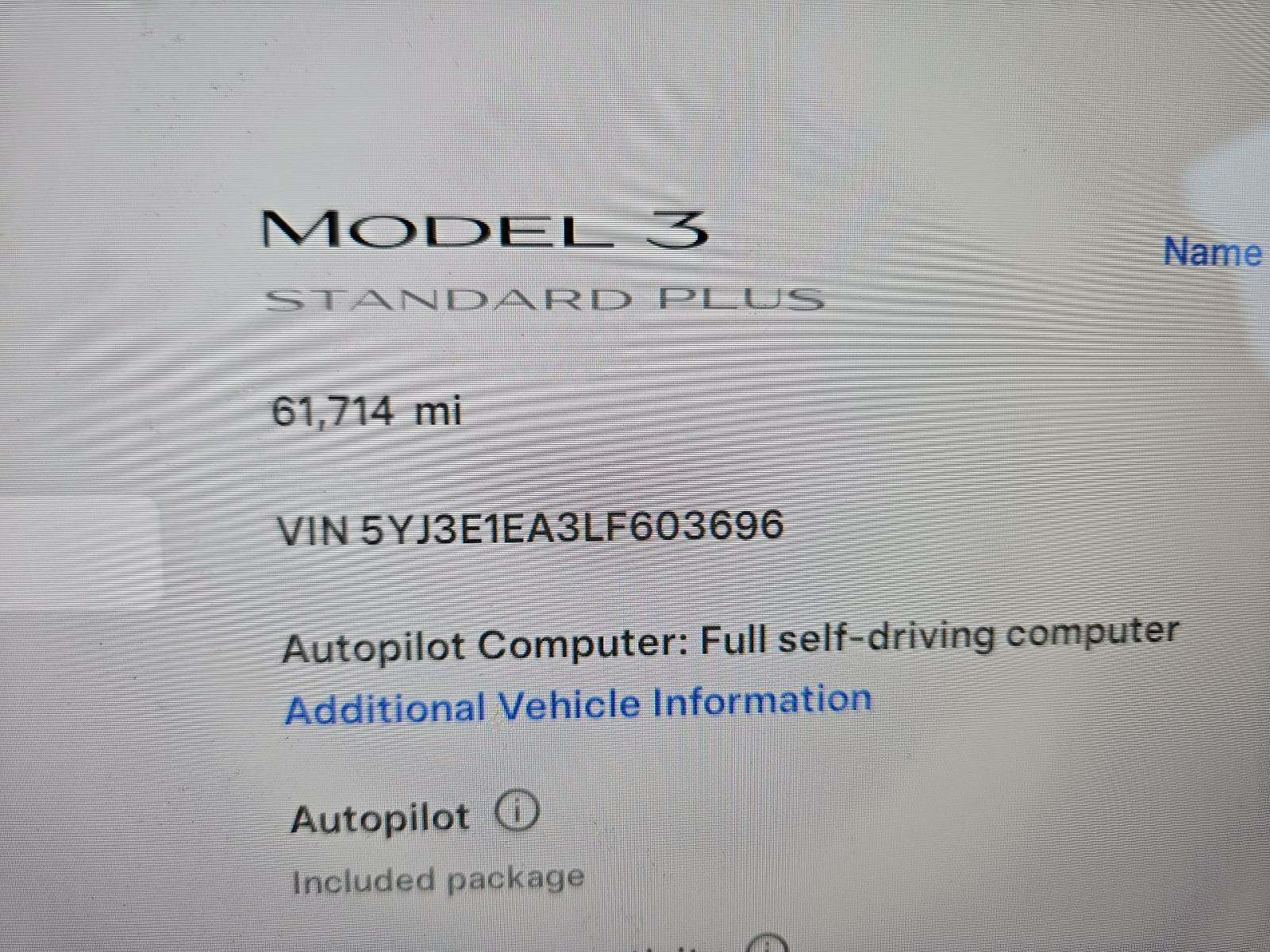 2020 Tesla Model 3 Standard Range Plus RWD